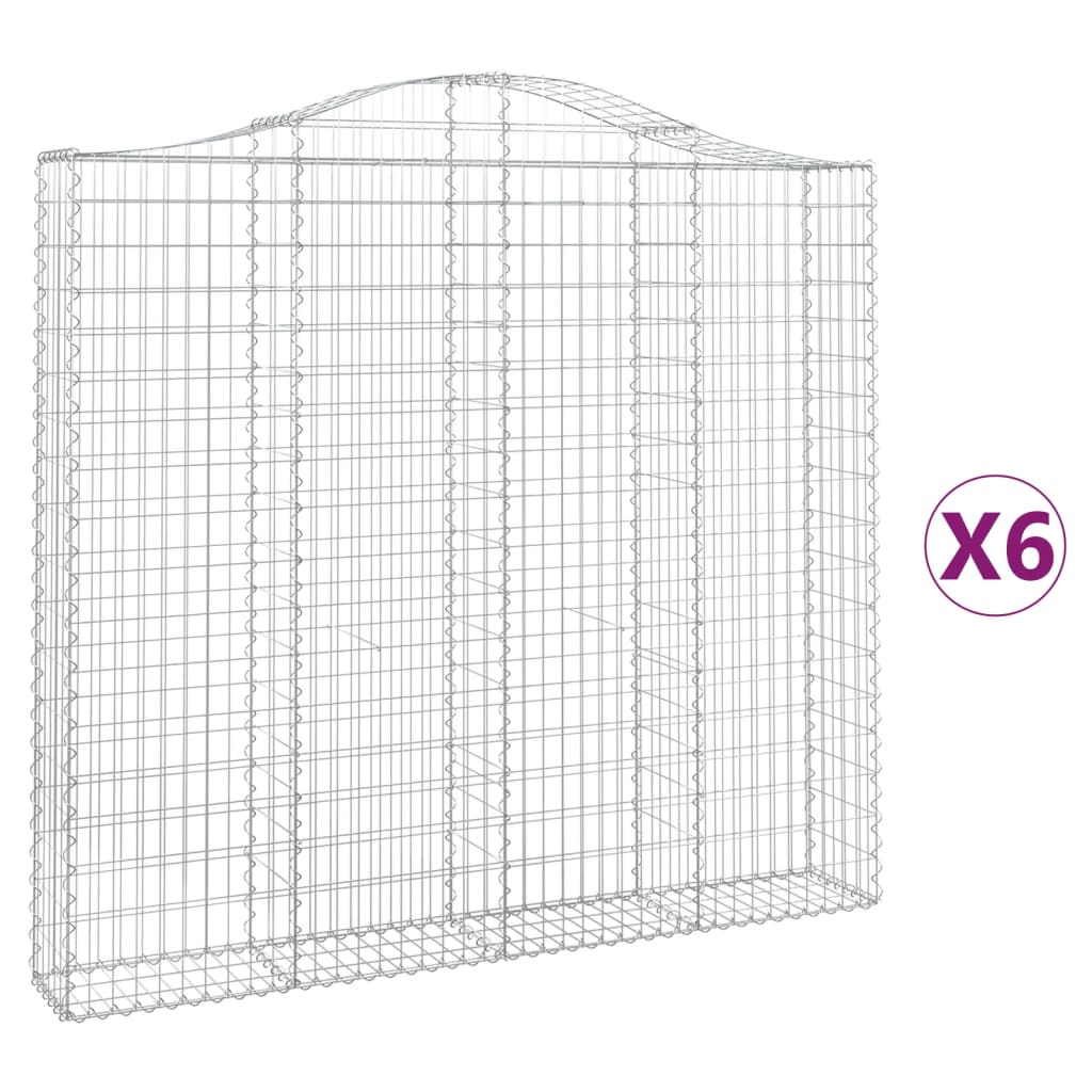 vidaXL buede gabionkurve 6 stk. 200x30x180/200 cm galvaniseret jern