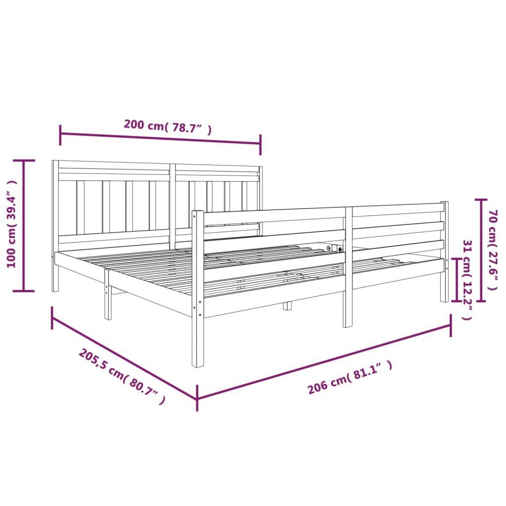 vidaXL sengeramme 200x200 cm massivt træ hvid