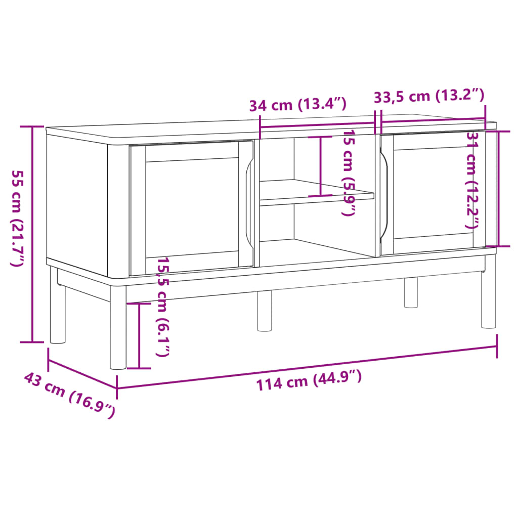 vidaXL tv-bord FLORO 114x43x55 cm massivt fyrretræ hvid