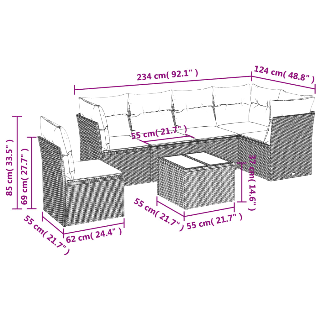 vidaXL sofasæt til haven 7 dele med hynder polyrattan beige