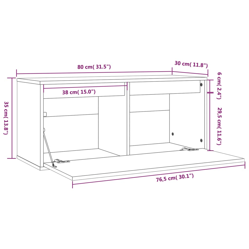 vidaXL vægskab 80x30x35 cm massivt fyrretræ grå