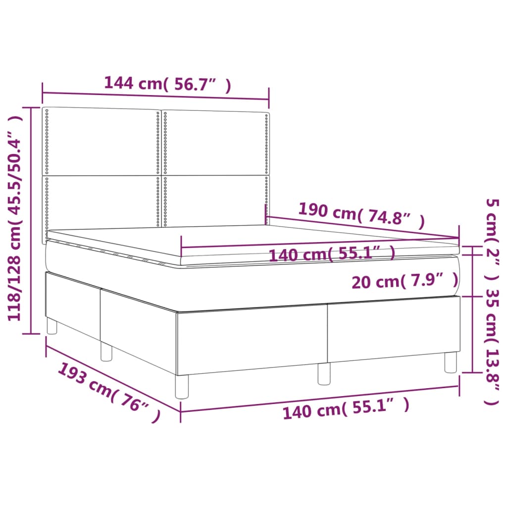 vidaXL kontinentalseng med madras 140x190 cm stof sort