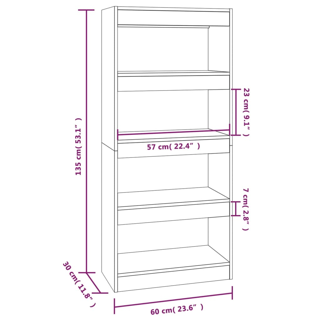 vidaXL bogreol/rumdeler 60x30x135 cm konstrueret træ betongrå