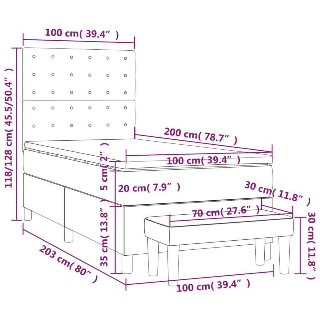 vidaXL kontinentalseng med madras 100x200 cm kunstlæder sort