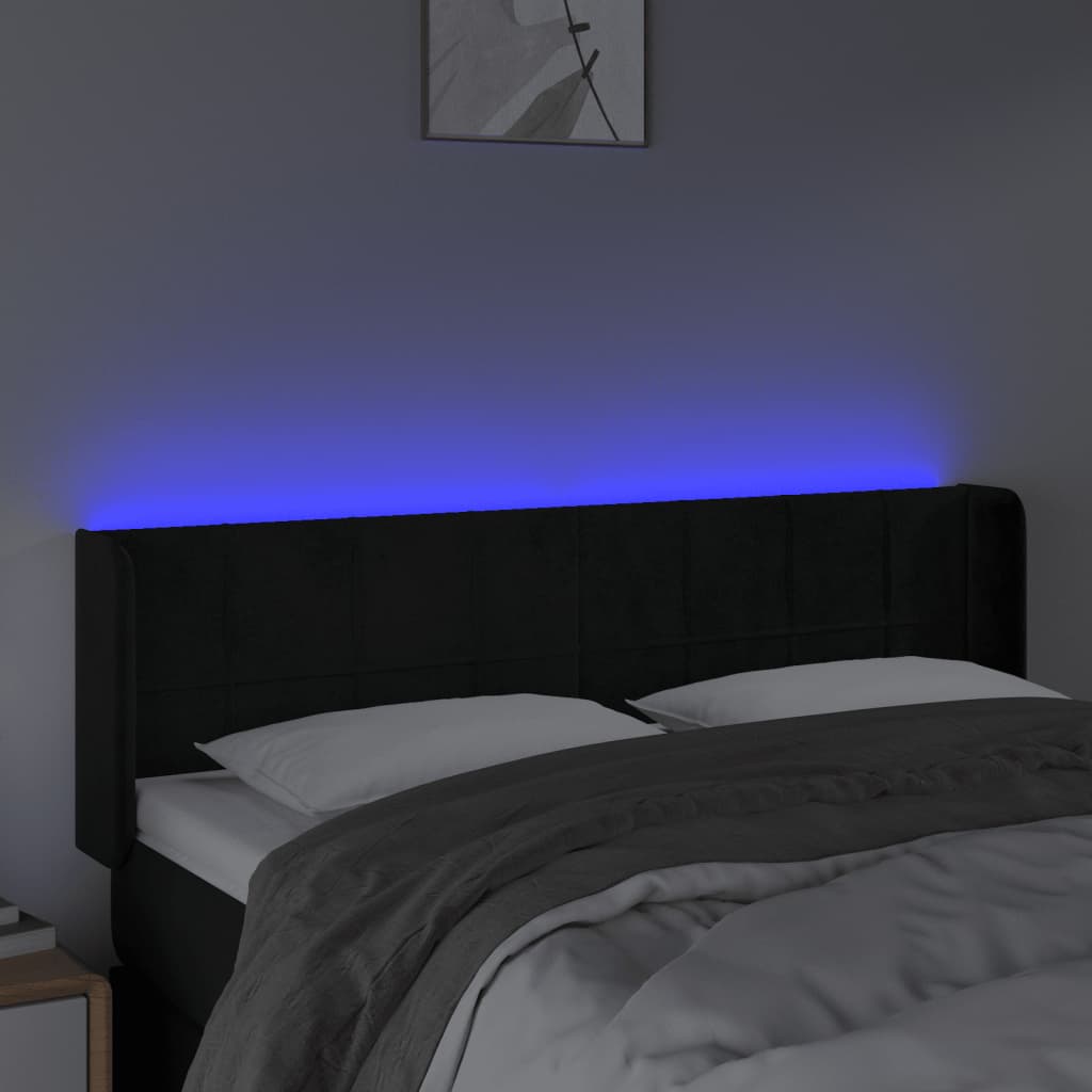 vidaXL sengegavl med LED-lys 147x16x78/88 cm fløjl sort