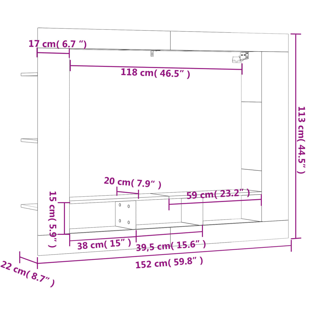 vidaXL tv-møbel 152x22x113 cm konstrueret træ hvid