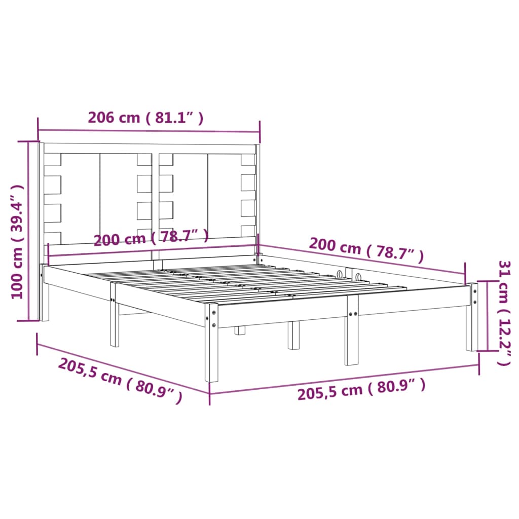 vidaXL sengeramme 200x200 cm massivt fyrretræ sort