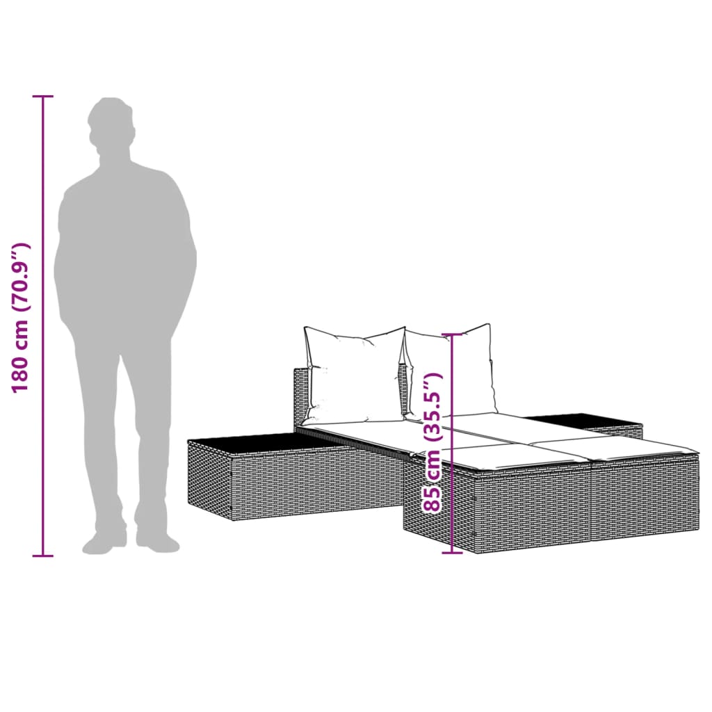 vidaXL solseng med hynder polyrattan brun