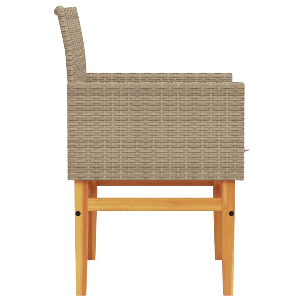 vidaXL havestole 2 stk. med hynder polyrattan og massivt træ beige