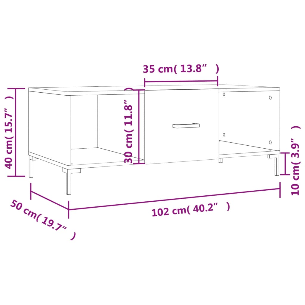 vidaXL sofabord 102x50x40 cm konstrueret træ sort