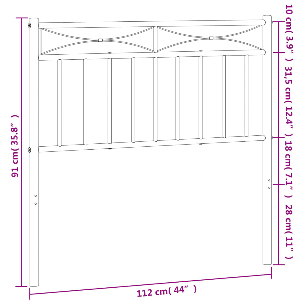 vidaXL sengegavl 107 cm metal sort