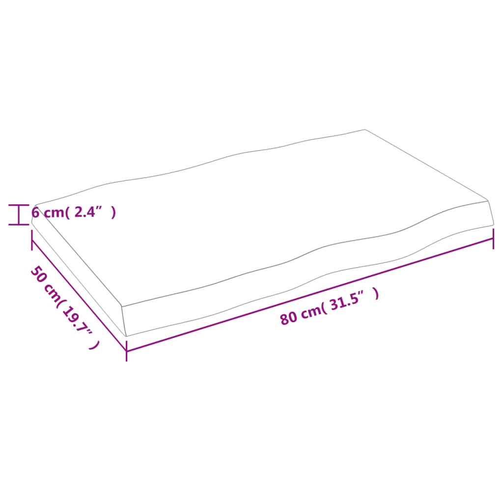 vidaXL bordplade 80x50x(2-6) cm naturlig kant behandlet træ lysebrun