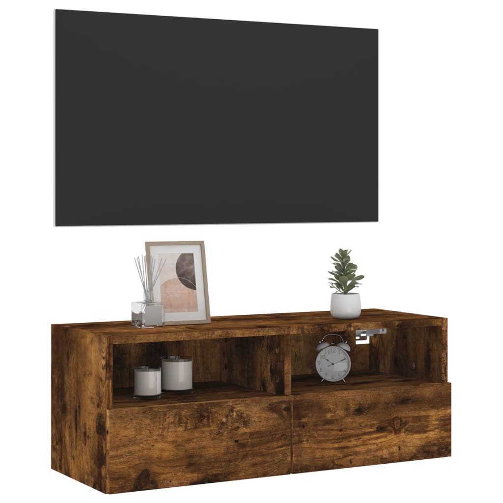 vidaXL væghængt tv-bord 80x30x30 cm konstrueret træ røget sonoma-eg