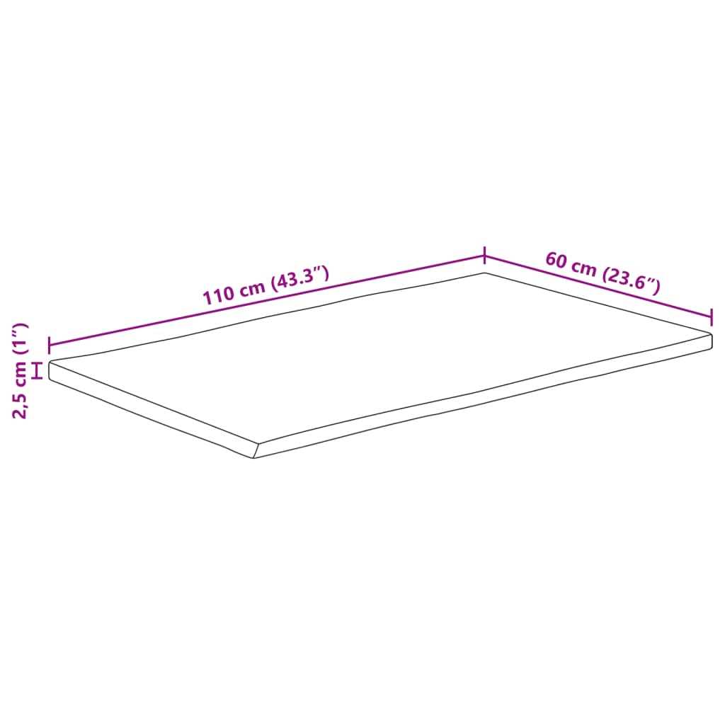 vidaXL bordplade 110x60x2,5 cm naturlig kant massivt mangotræ