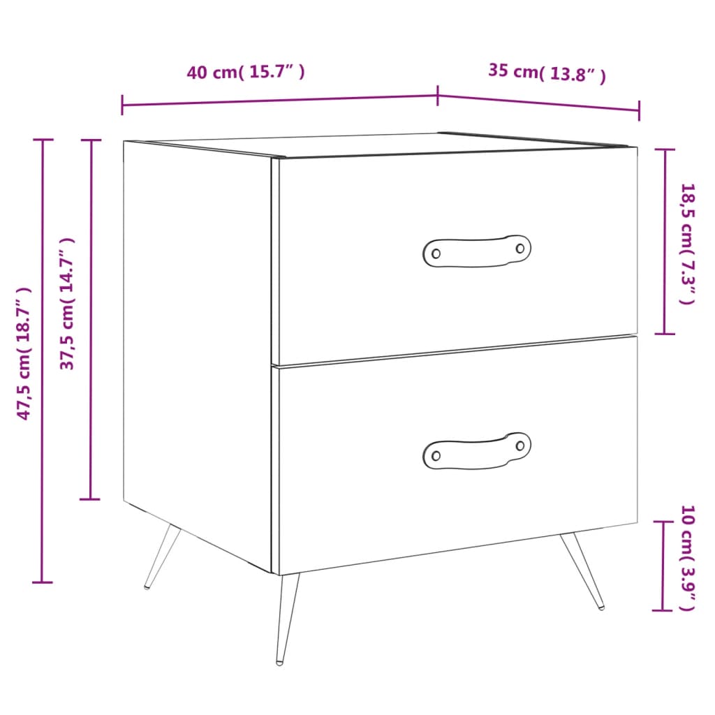 vidaXL sengebord 40x35x47,5 cm konstrueret træ hvid højglans