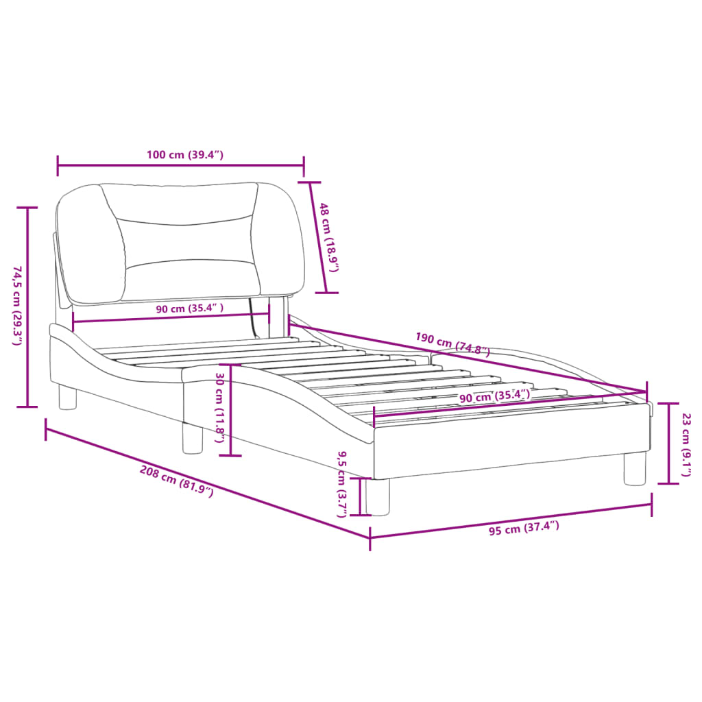 vidaXL sengeramme med LED-lys 90x190 cm stof lysegrå