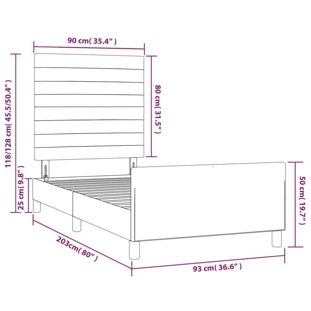 vidaXL sengeramme med sengegavl 90x200 cm stof mørkebrun