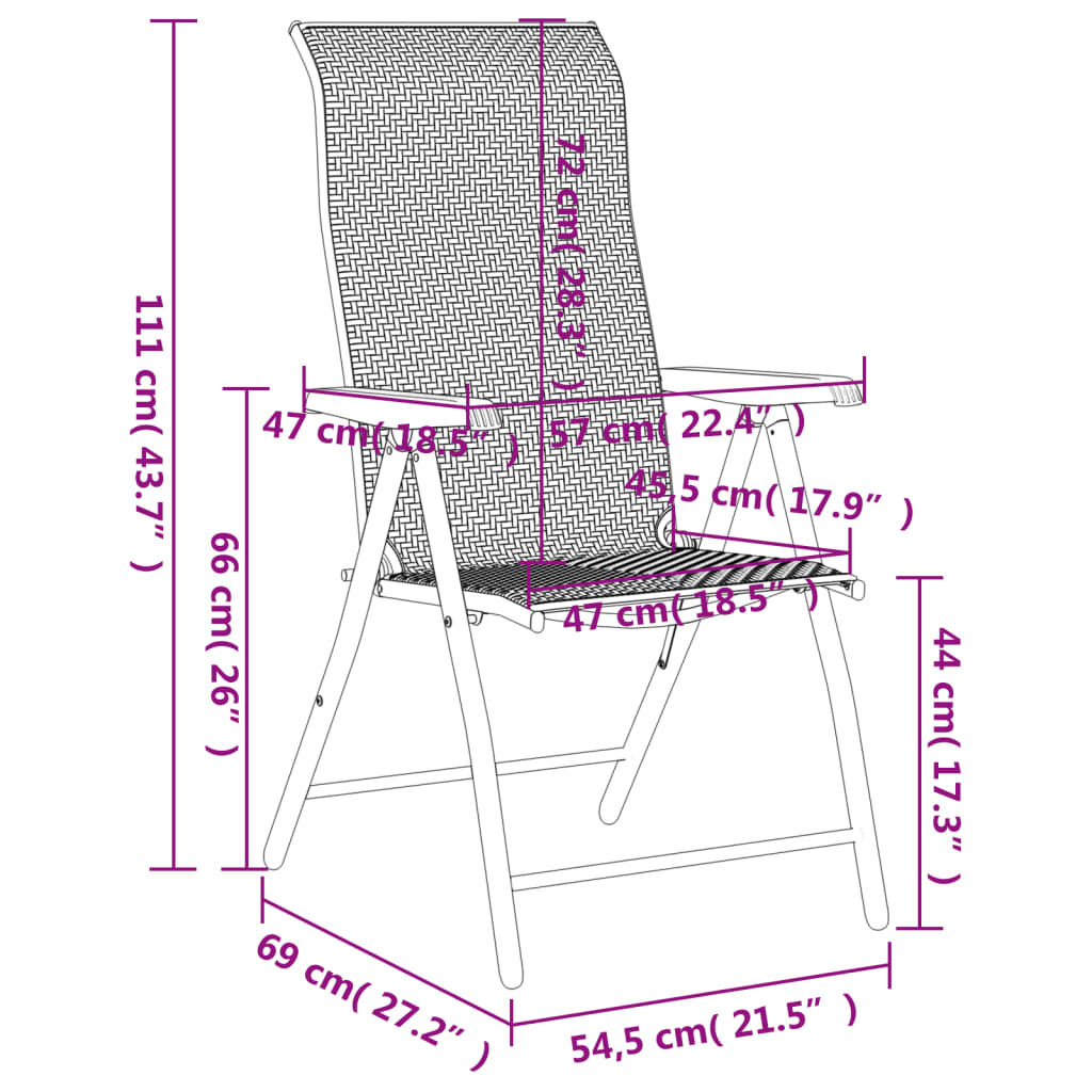 vidaXL havestole 2 stk. foldbar polyrattan brun