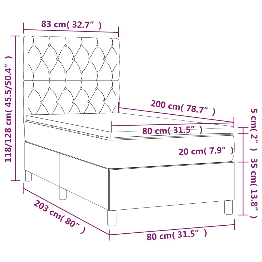 vidaXL kontinentalseng med madras 80x200 cm stof mørkebrun