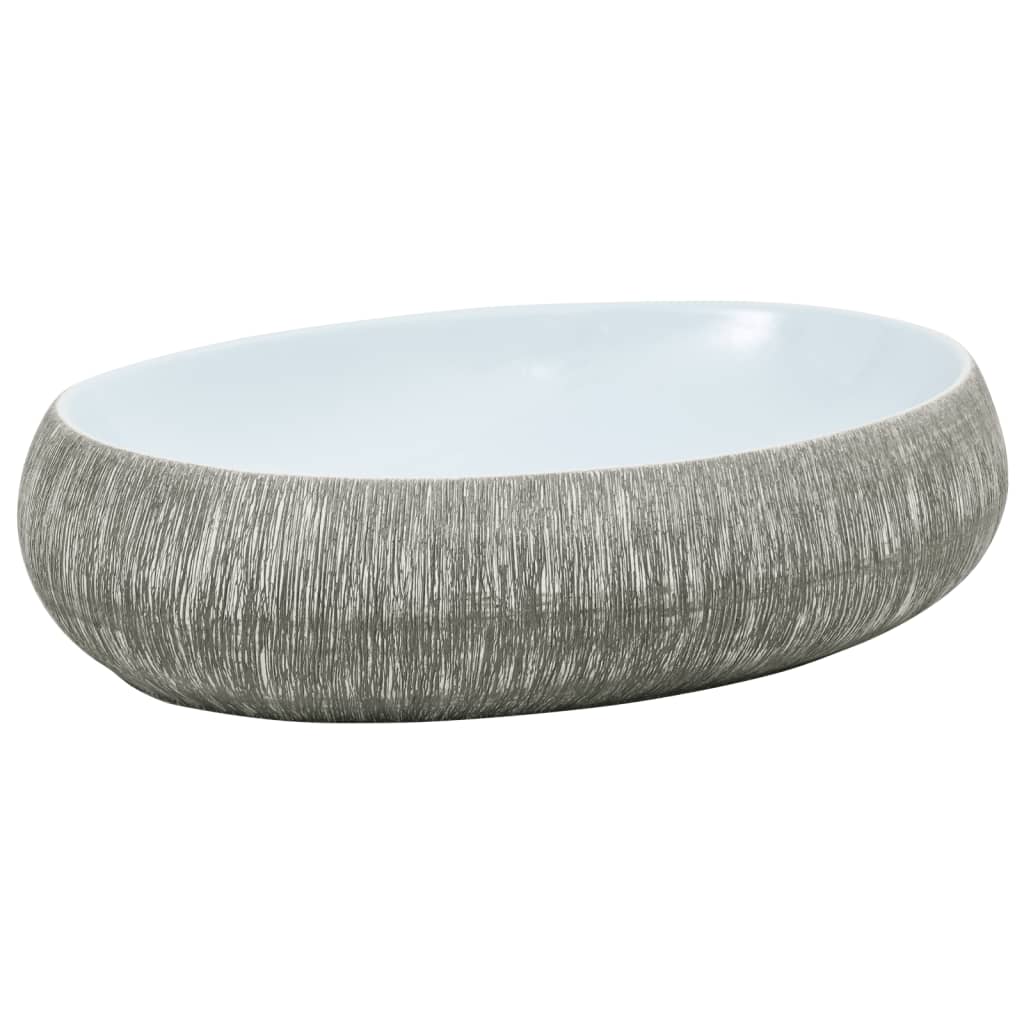 vidaXL håndvask til bordplade 59x40x15 cm oval keramik grå og blå