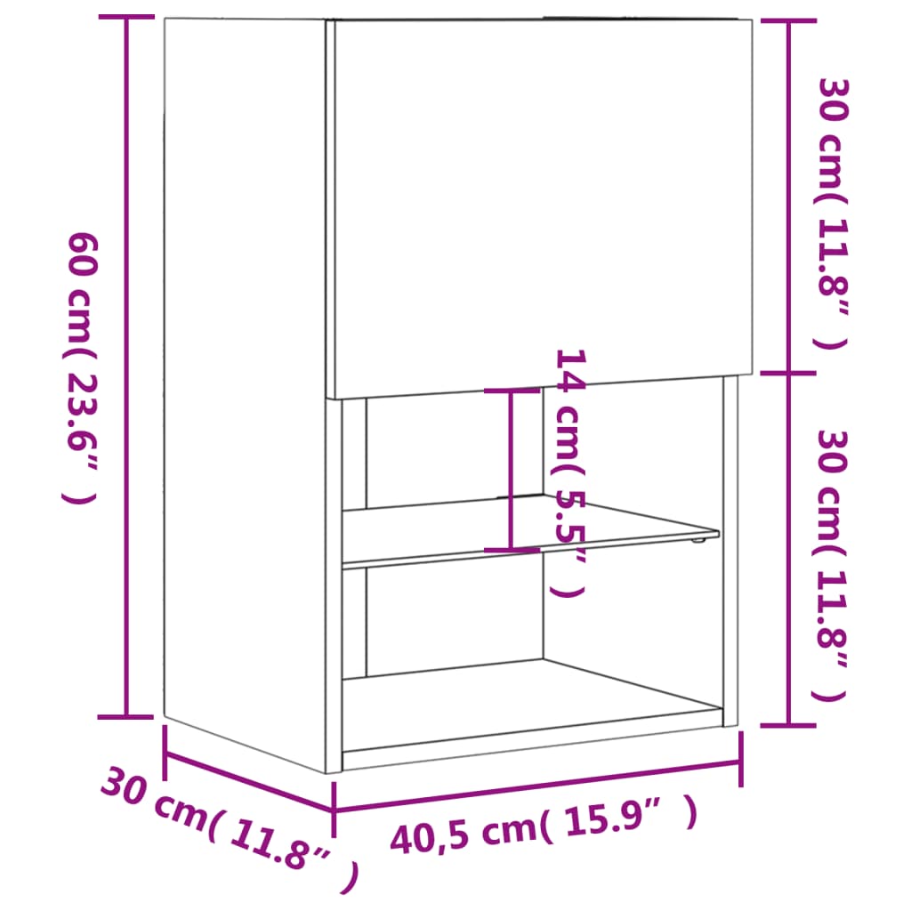 vidaXL tv-bord med LED-lys 40,5x30x60 cm røget egetræsfarve