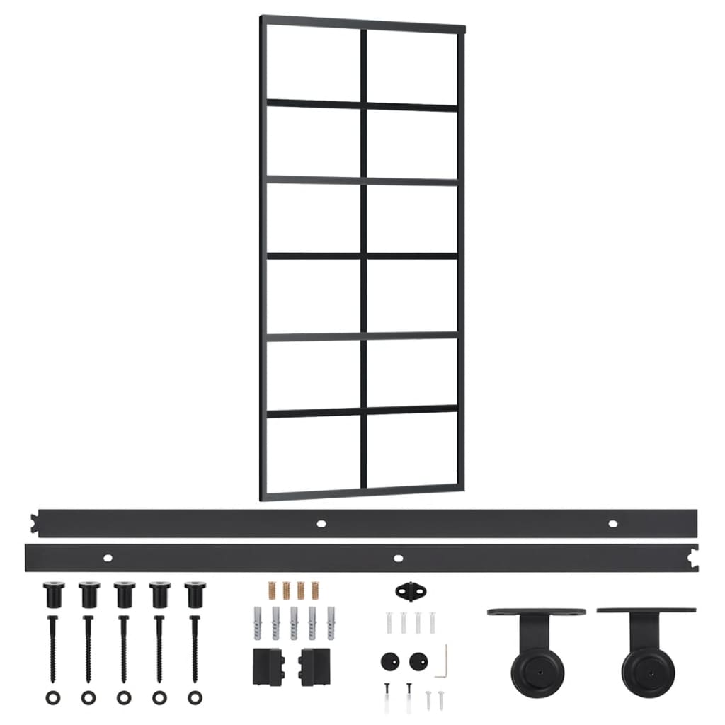 vidaXL skydedør m. monteringssæt 90x205 cm sikkerhedsglas og aluminium