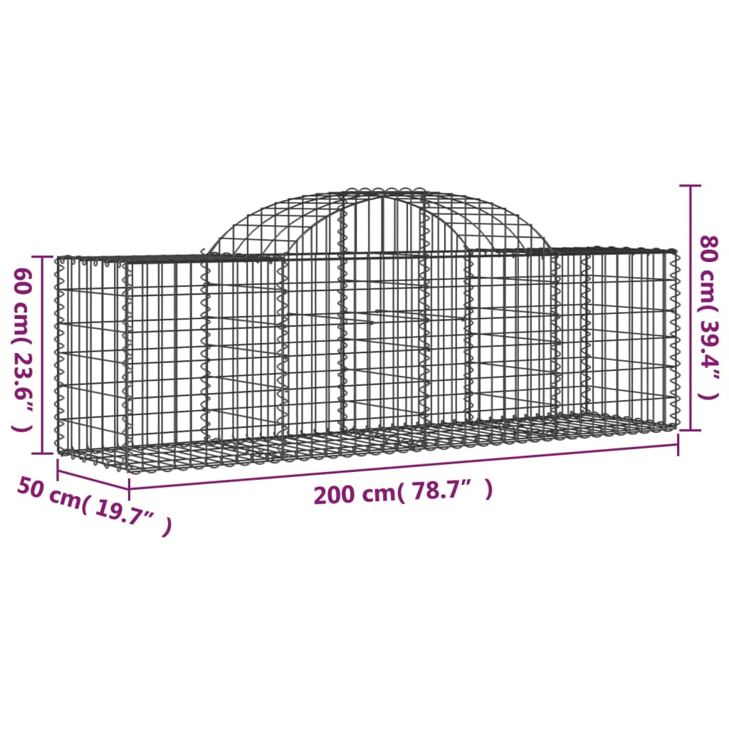 vidaXL buede gabionkurve 20 stk. 200x50x60/80 cm galvaniseret jern