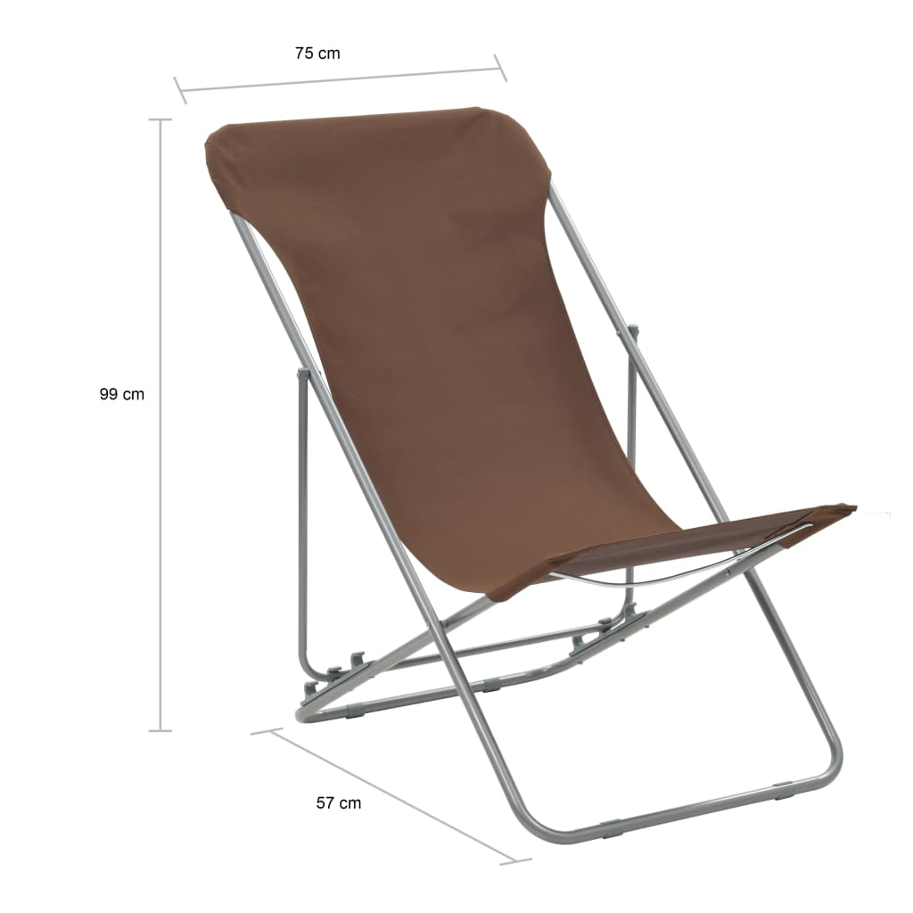 vidaXL foldbare strandstole 2 stk. stål og oxfordstof brun