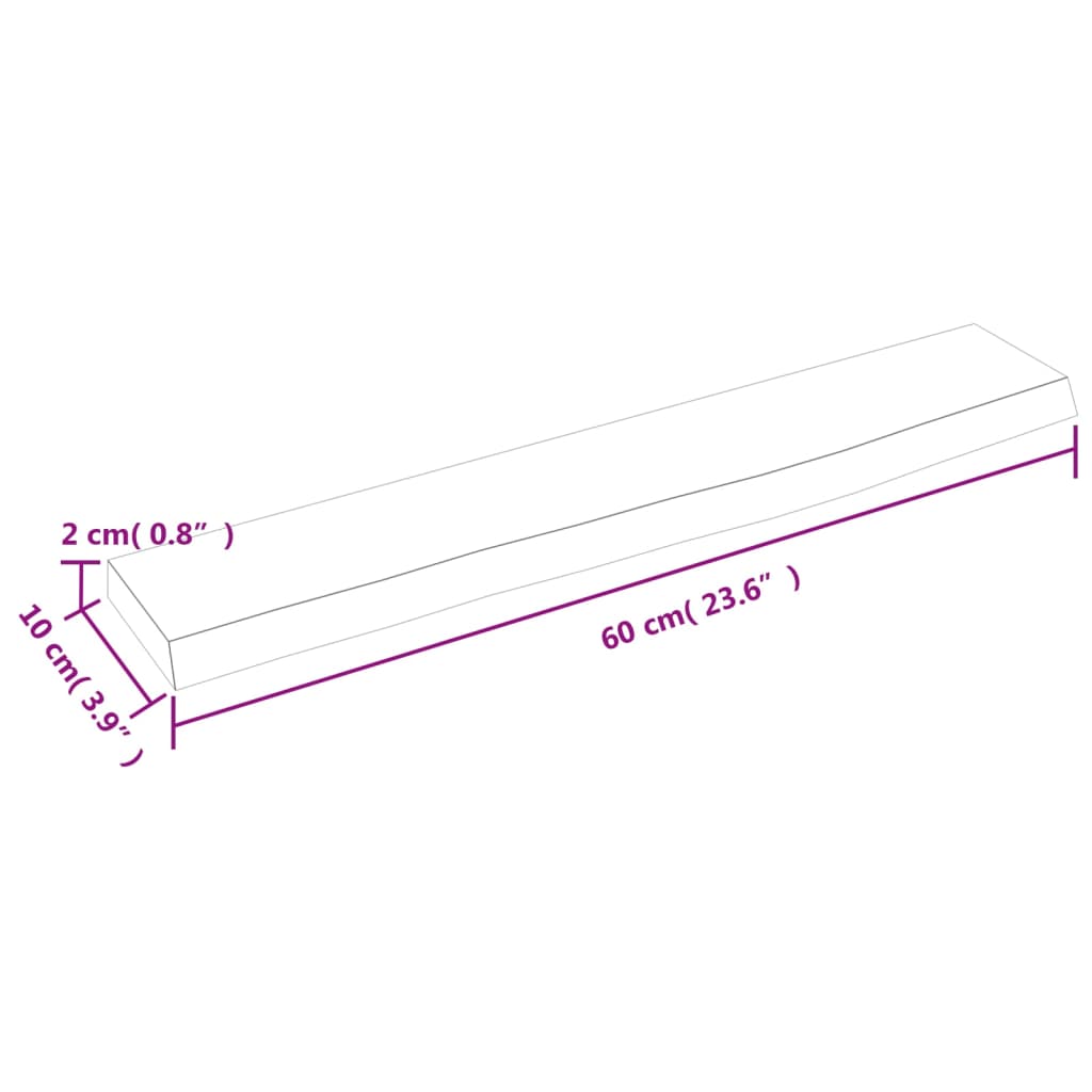 vidaXL væghylde 60x10x2 cm behandlet massivt egetræ mørkebrun