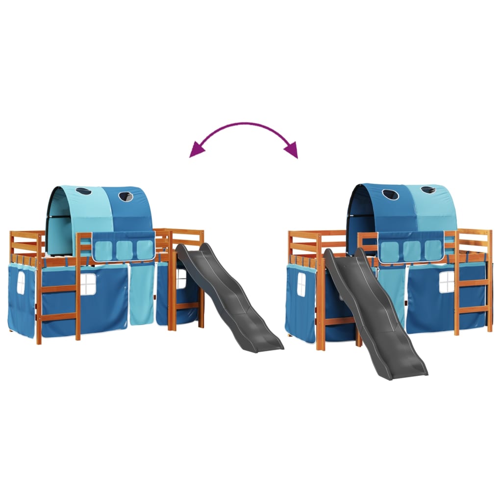vidaXL højseng med tunnel 80x200 cm massivt fyrretræ blå