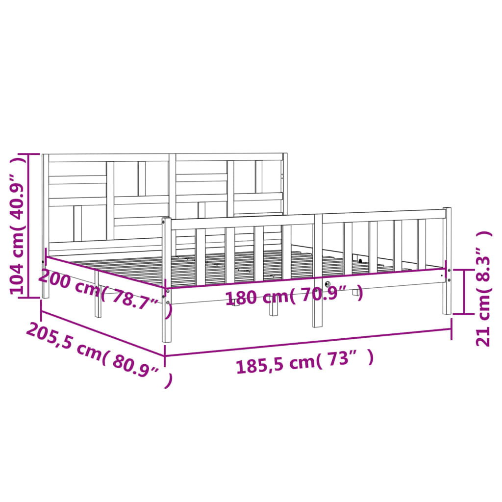 vidaXL sengeramme med sengegavl Super King Size massivt træ