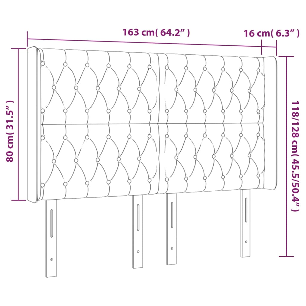 vidaXL sengegavl med LED-lys 163x16x118/128 cm stof gråbrun