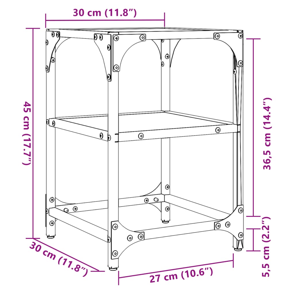 vidaXL sofabord med transparent glastop 30x30x45 cm stål