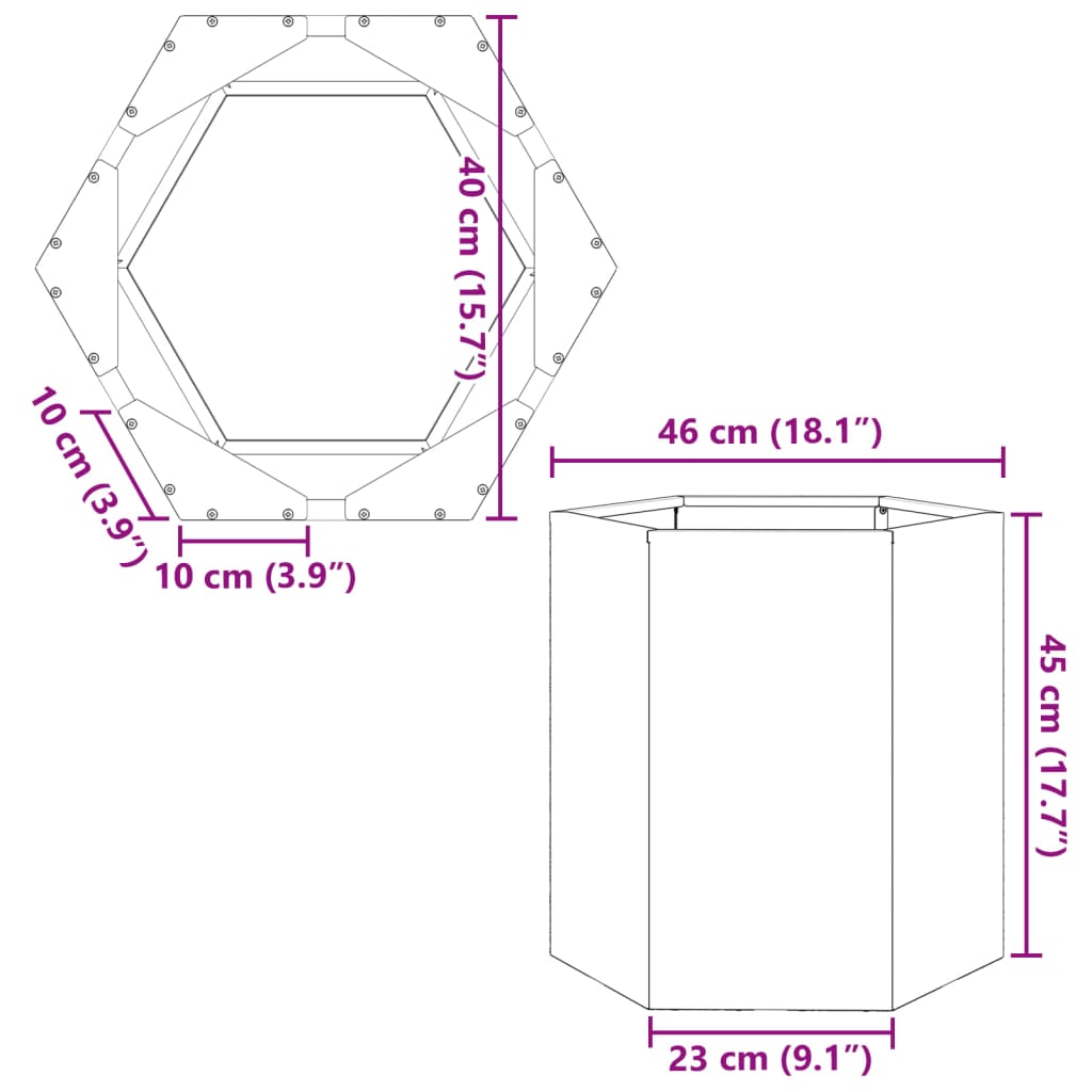 vidaXL plantekasse 46x40x45 cm sekskantet stål hvid