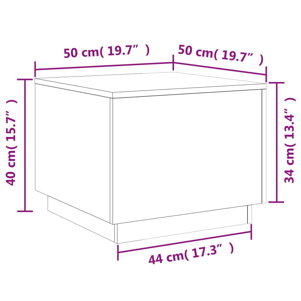 vidaXL sofabord med LED-lys 50x50x40 cm brun egetræ