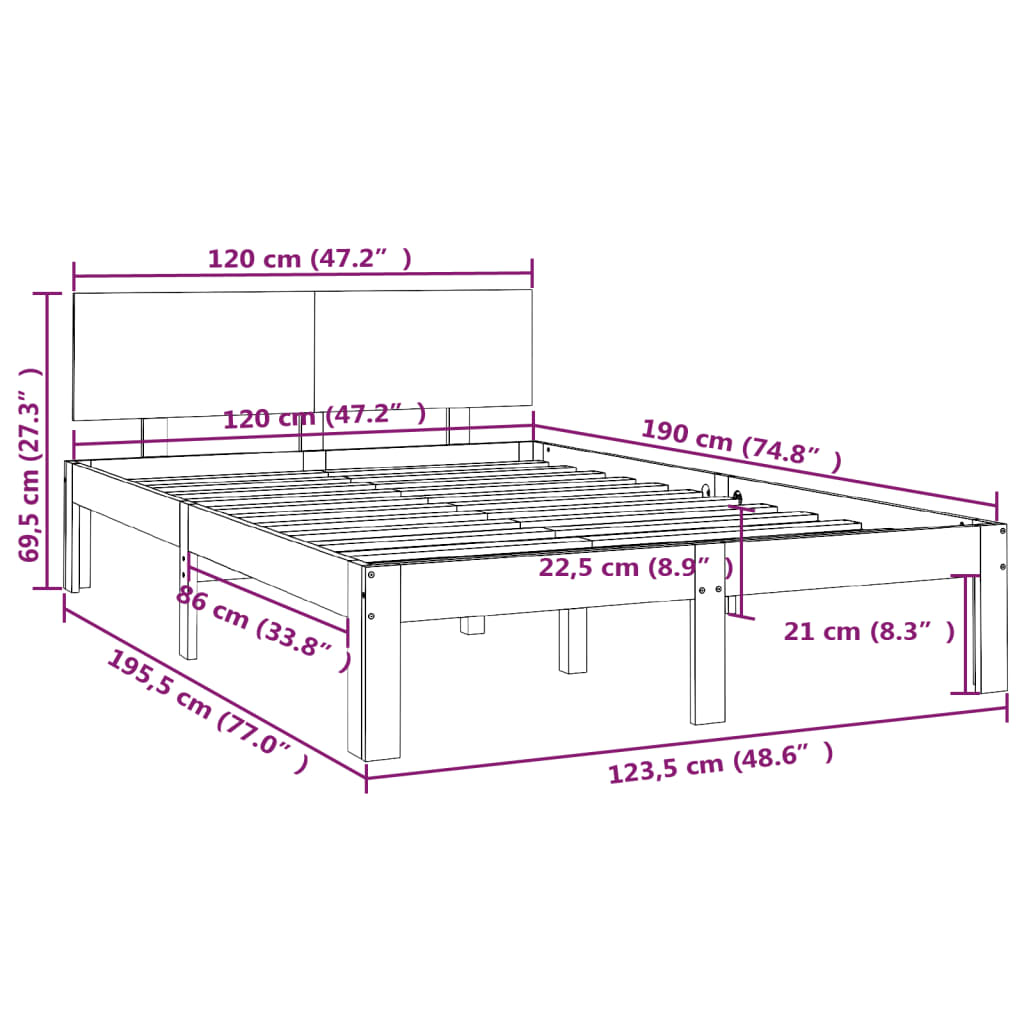 vidaXL sengeramme 120x190 cm Small Double massivt træ gyldenbrun