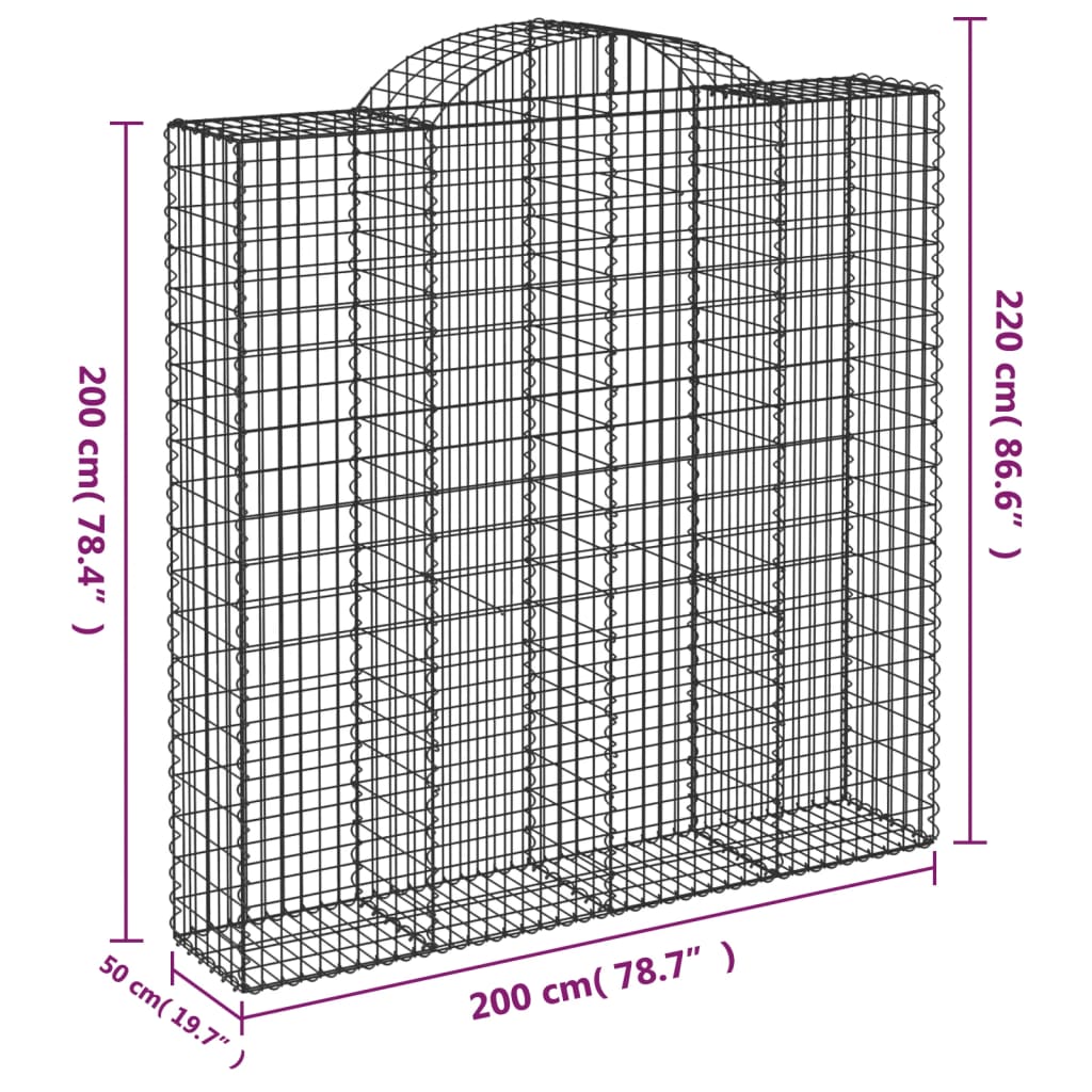 vidaXL buede gabionkurve 10 stk. 200x50x200/220 cm galvaniseret jern