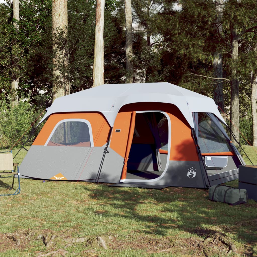 vidaXL 9-personers telt med LED-lys quick-release lysegrå og orange