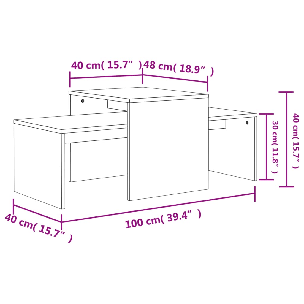 vidaXL sofabordssæt 100x48x40 cm konstrueret træ betongrå