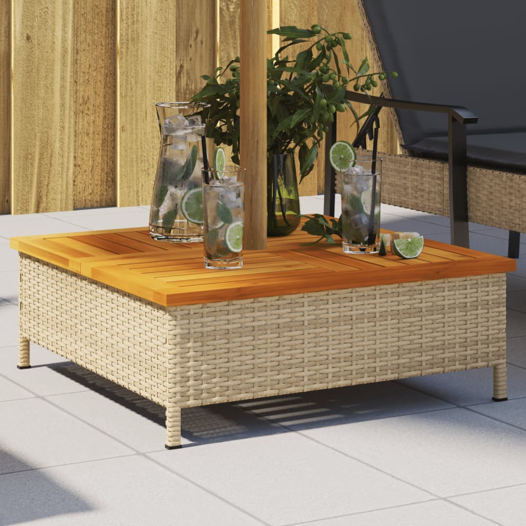 vidaXL skjuler til parasolfod 70x70x25 cm polyrattan + akacietræ beige