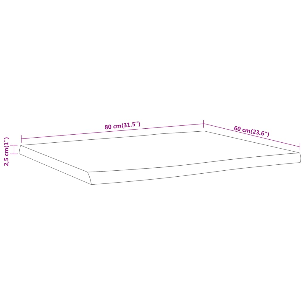 vidaXL bordplade 80x60x2,5 cm rektangulær massivt akacietræ