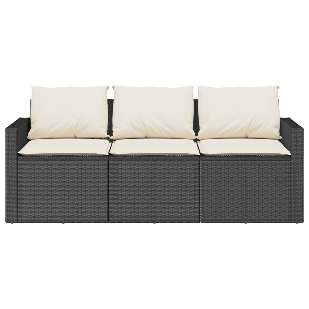 vidaXL 3-personers havesofa med hynder polyrattan sort