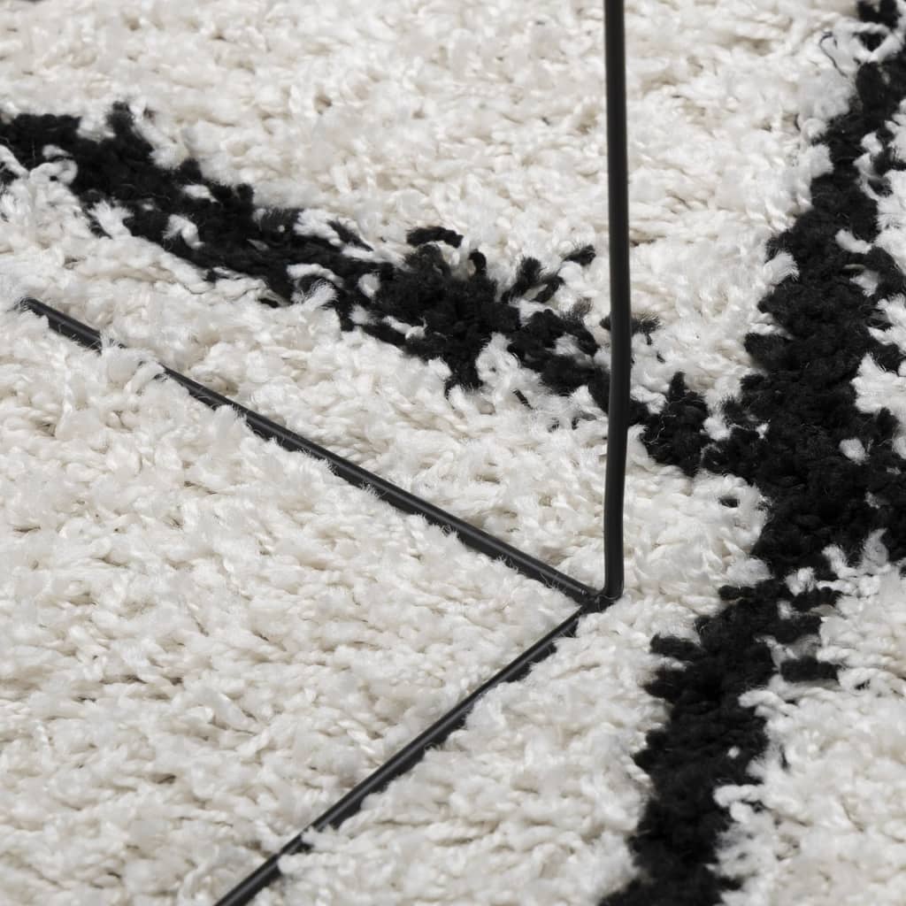 vidaXL shaggy gulvtæppe PAMPLONA Ø 80 cm høj luv cremefarvet og sort