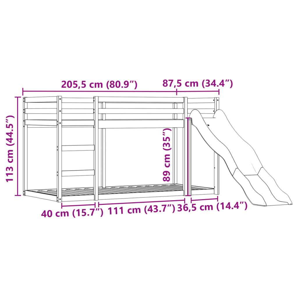 vidaXL køjeseng med rutsjebane og forhæng 80x200 cm blå