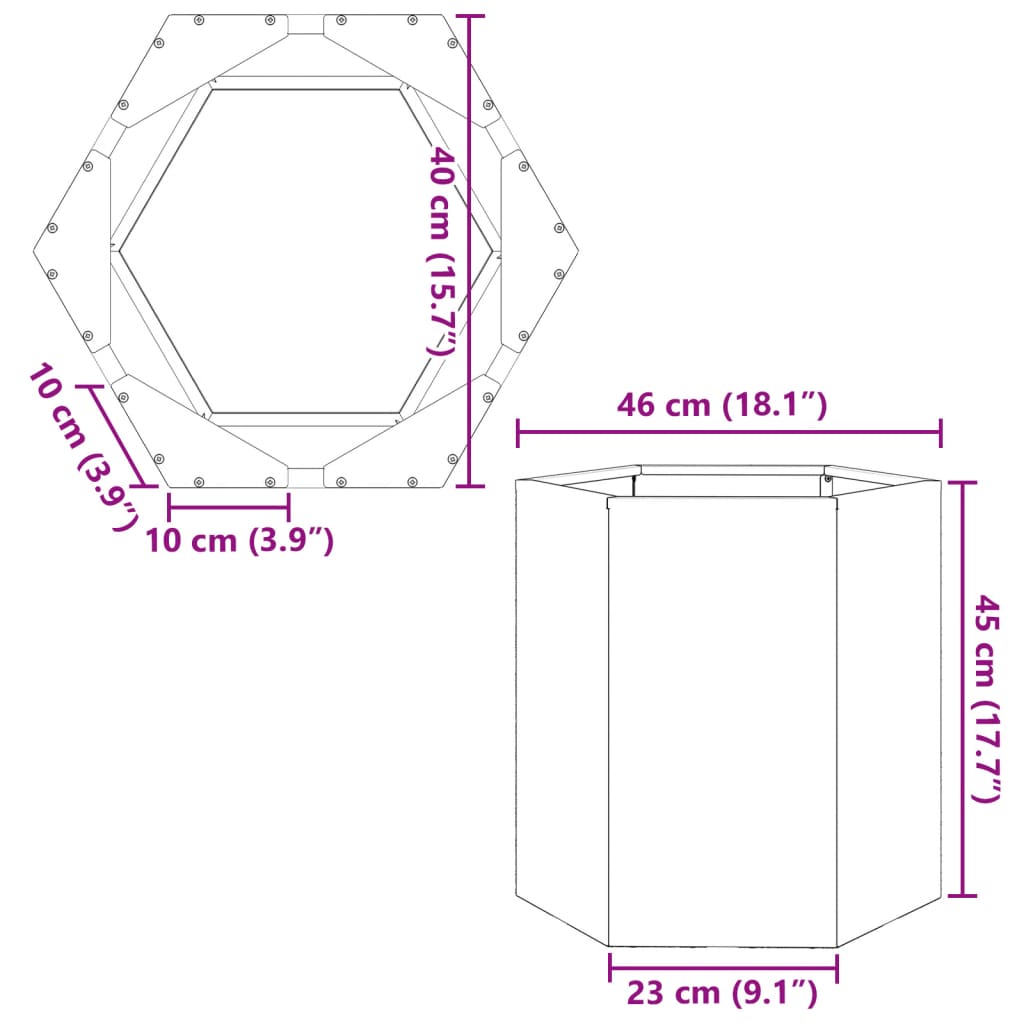 vidaXL plantekasse 46x40x45 cm sekskantet stål antracitgrå