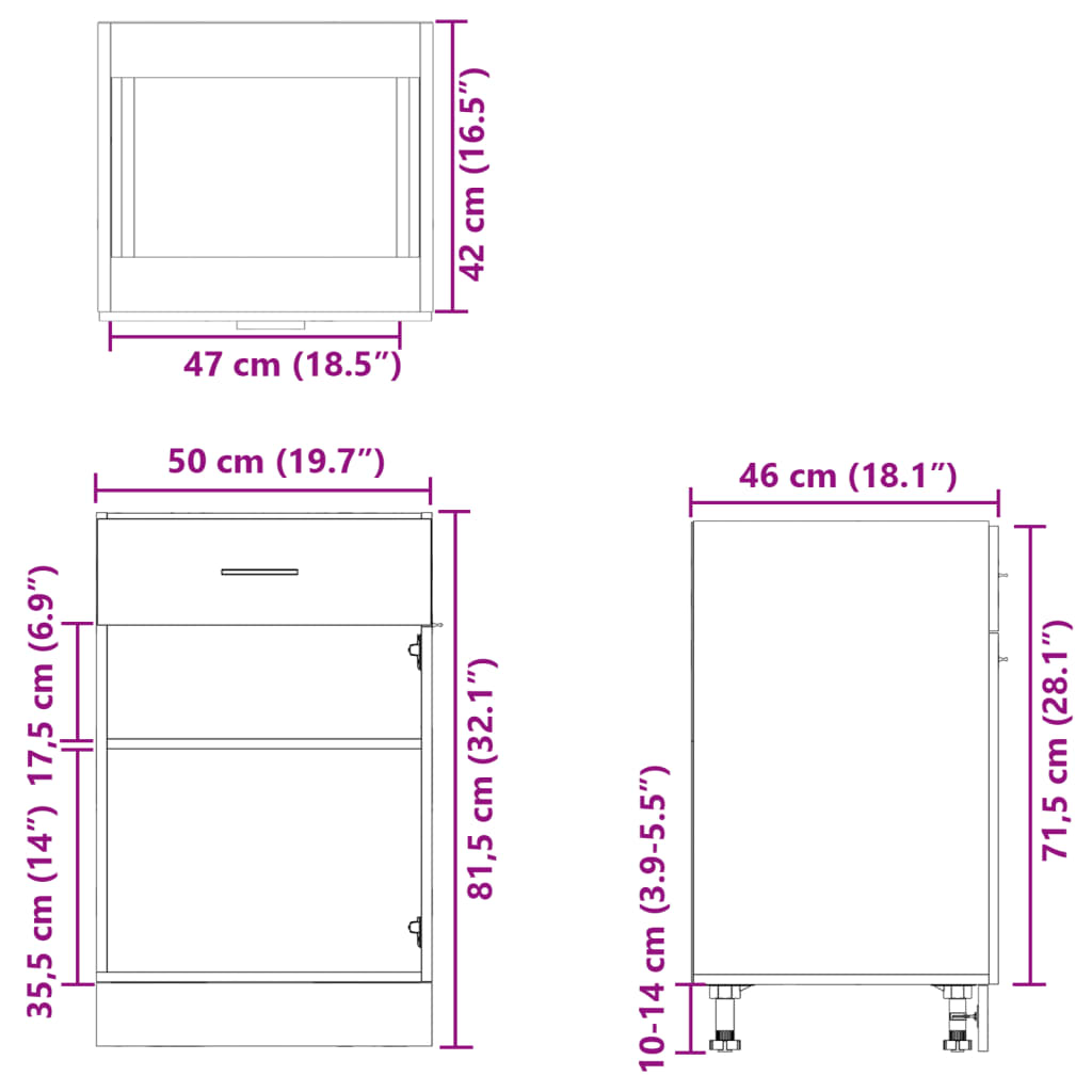 vidaXL skuffeunderskab 50x46x81,5 cm konstrueret træ sonoma-eg