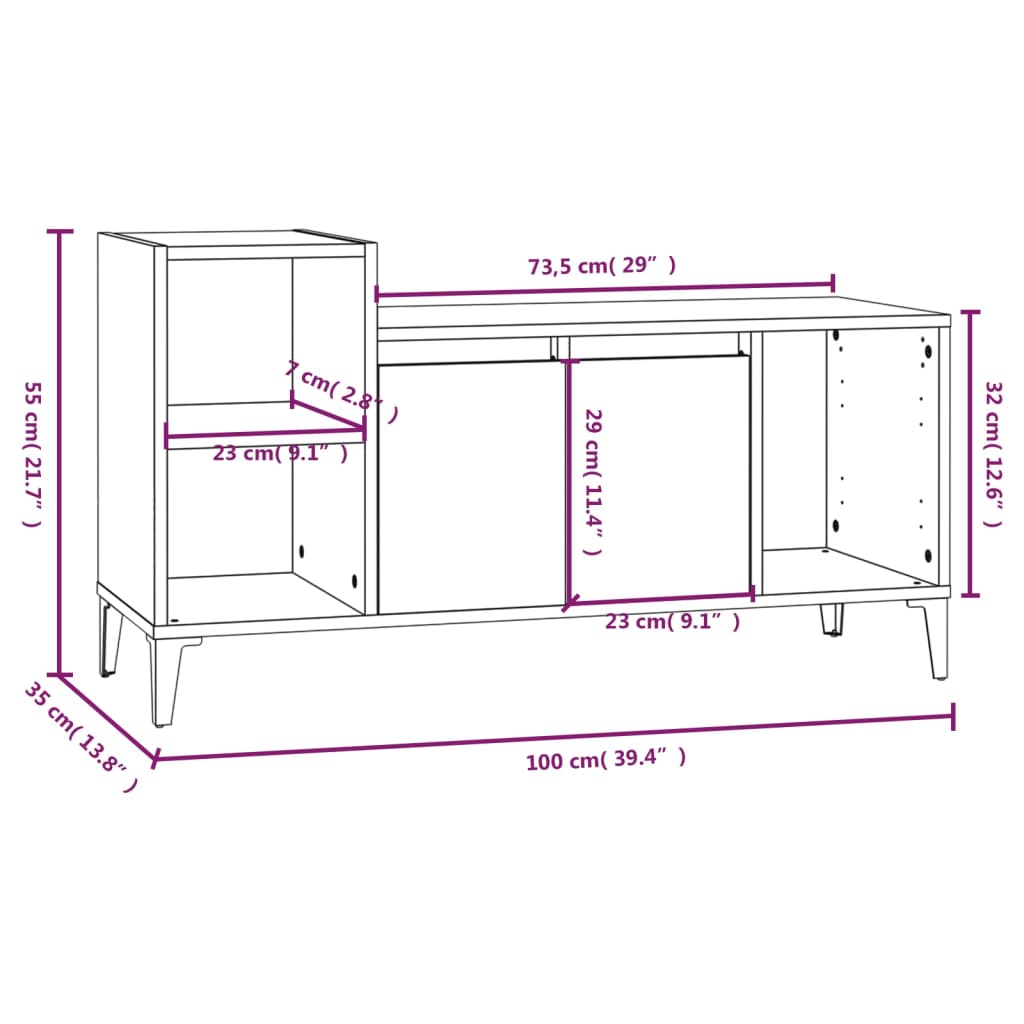 vidaXL tv-bord 100x35x55 cm konstrueret træ grå sonoma-eg