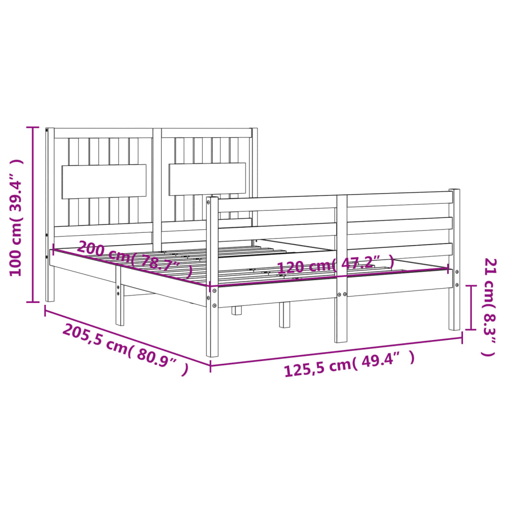 vidaXL sengeramme med sengegavl 120x200 cm massivt træ hvid