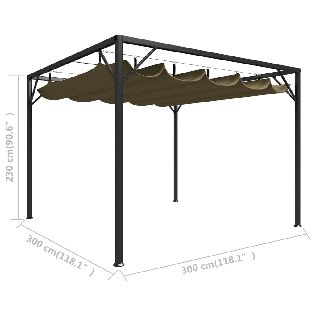 vidaXL havepavillon med tilbagetrækkeligt tag 3x3 m 180 g/m² gråbrun