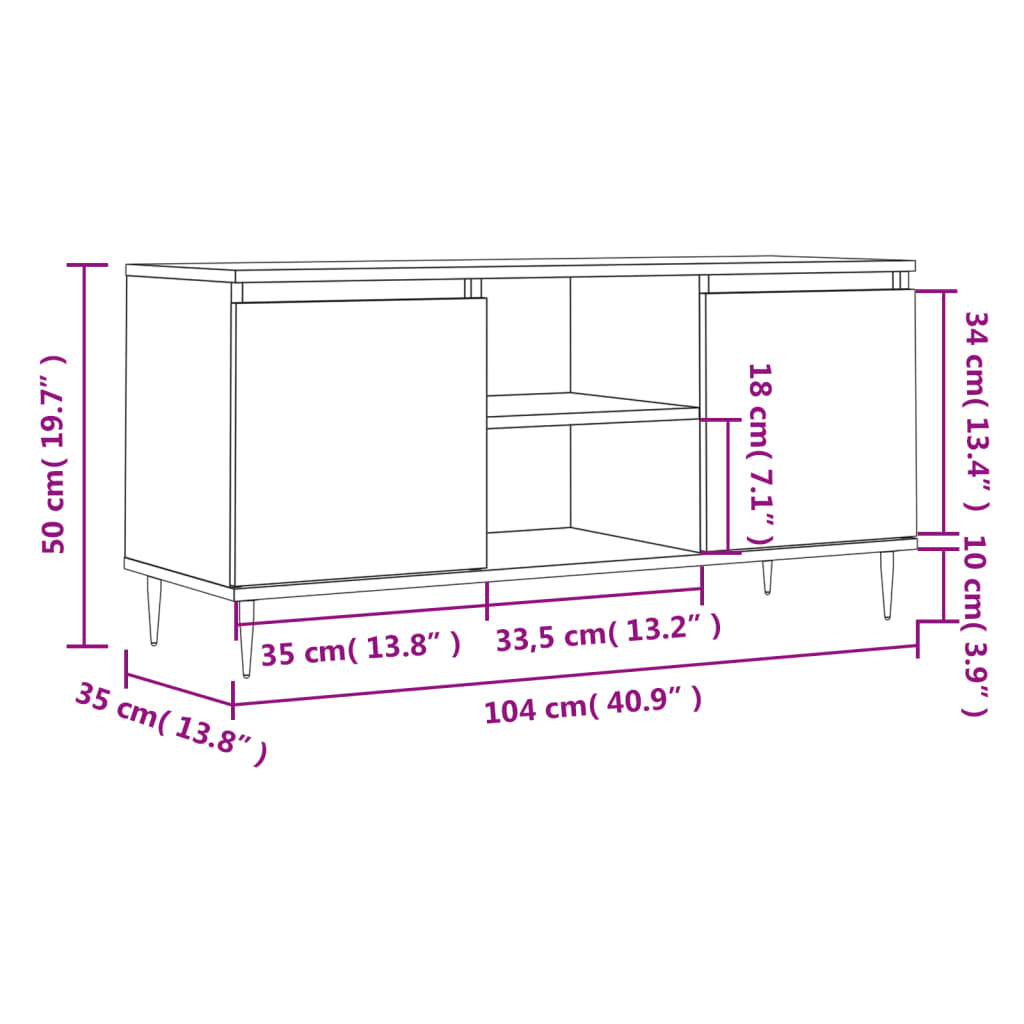 vidaXL tv-bord 104x35x50 cm konstrueret træ brun egetræsfarve